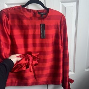 Banana Republic NWT red bow sleeve stripe blouse size XS
